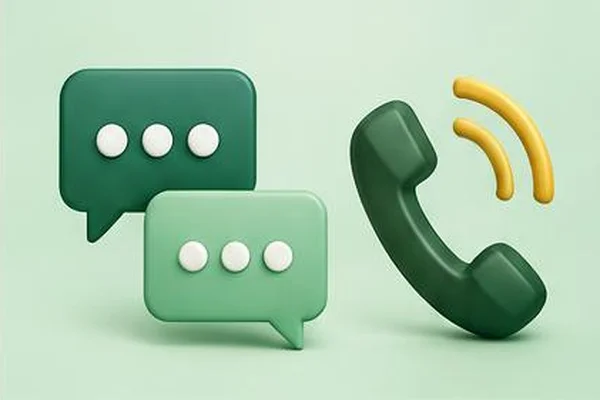 Chat bubbles and telephone