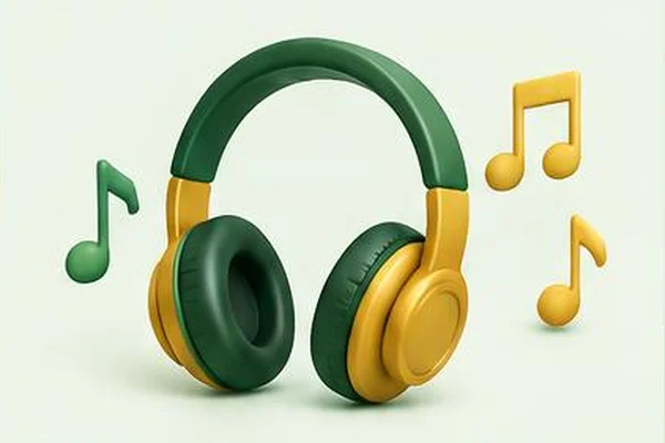 Headphones and musical notes