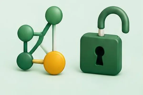Connected branches and open padlock